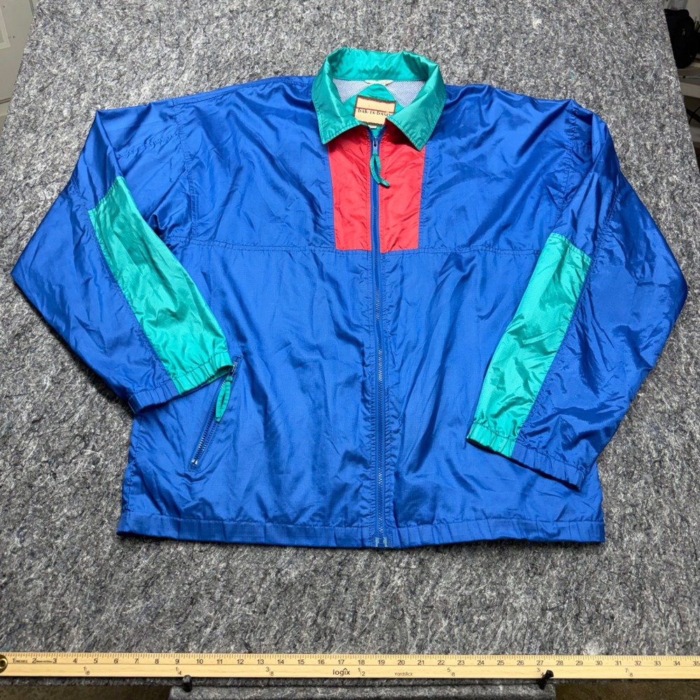 Bak-Ta-Basix Vintage Colorblock Windbreaker Jacket Blue Teal Red Mens 1XT Tall